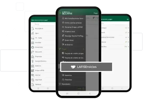 Teléfonos celulares donde muestra los LAFISEServicios disponibles