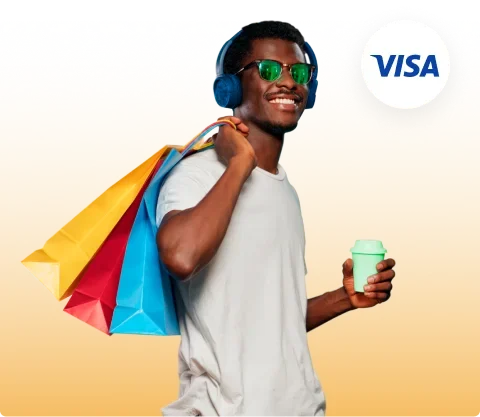Hombre de compras con Tarjeta Visa Gold