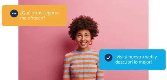 Ilustración con una mujer y varios mensajes Conocer más sobre Seguros LAFISE