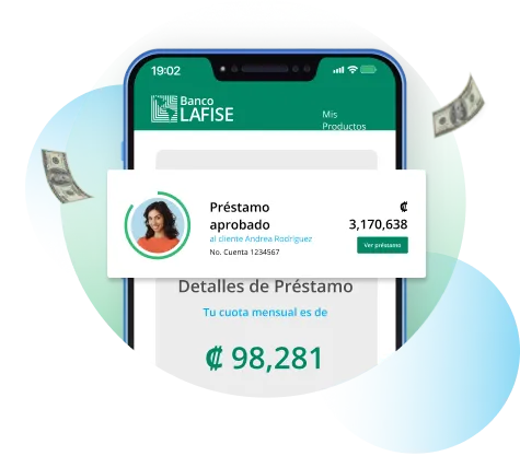 Pantalla de teléfono con notificación de desembolso de préstamo personal