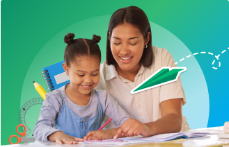 niña y mujer sonrientes haciendo un dibujo niña y mujer sonrientes haciendo un dibujo