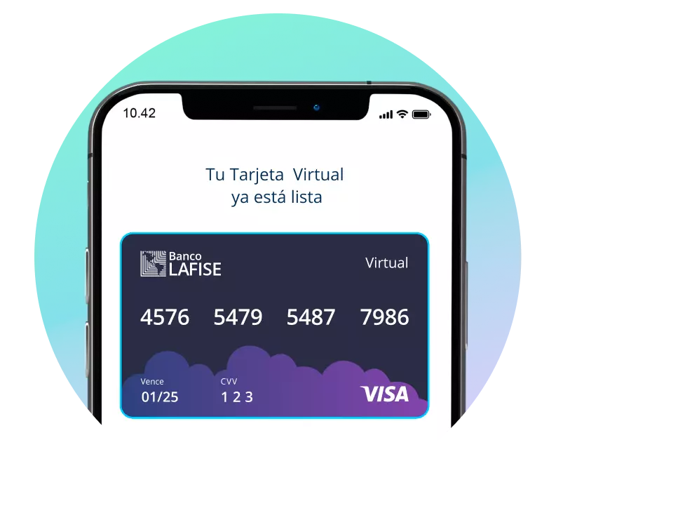 Celular mostrando una tarjeta prepago virtual