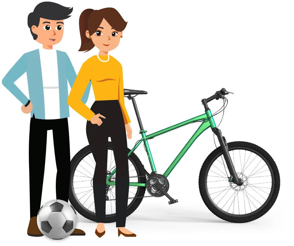 Iconos de una pareja junto a una bicicleta