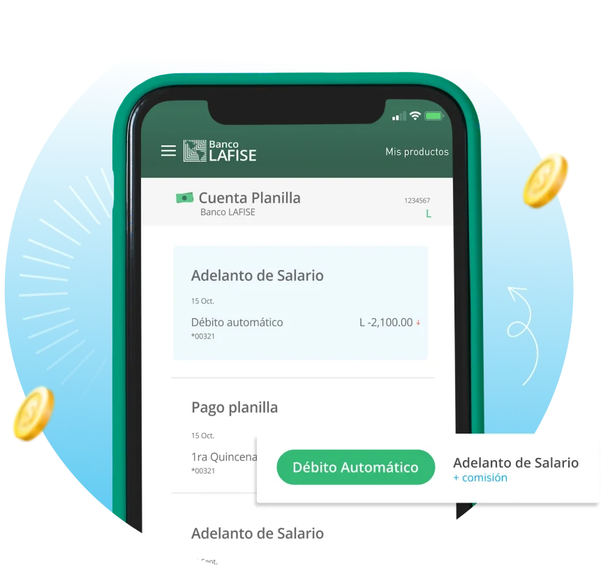 Débito automático con LAFISE Celular mostrando la aplicación Bancanet