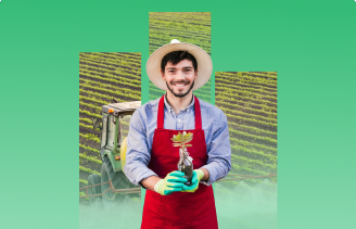 agricultor sonriente solicitando crédito agrícola