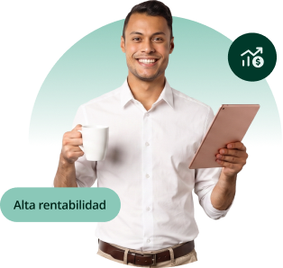 Hombre empresario feliz por las ventajas para su negocio del depósito a plazo fijo